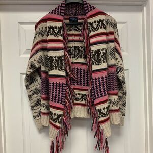 American Eagle Open Front Fringe Blanket Cardigan sz M